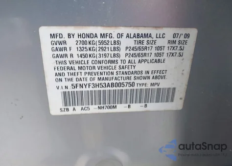 2010 Honda Pilot Ex-L из США, поврежденный, VIN 5FNYF3H53AB005750